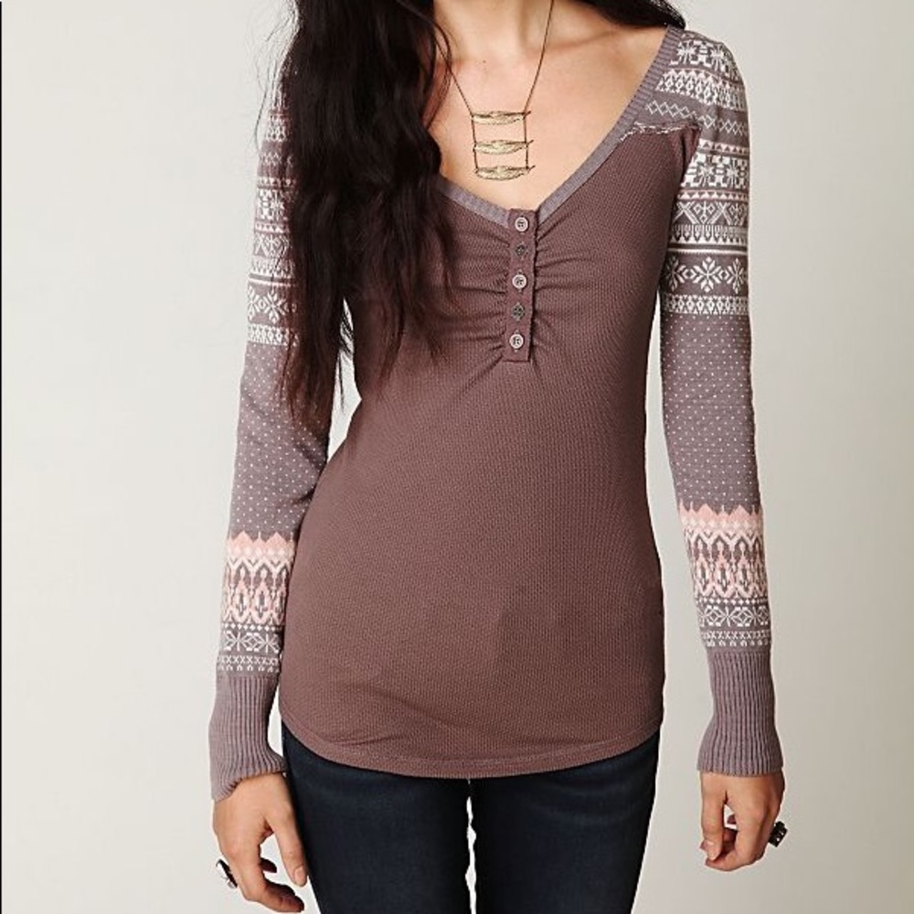 Free People Cabin Fever Fair Isle Henley Thermal